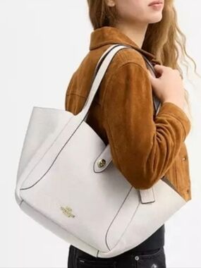 Coach Hadley Turnlock Tote in White with Gold Hardware
